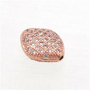 copper oval beads paved zircon, rose gold, approx 8x10mm