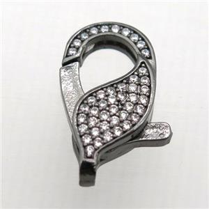 copper Lobster Clasp pave zircon, black plated, approx 10-20mm