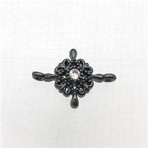 copper flower connector pave zircon, black plated, approx 10-14mm