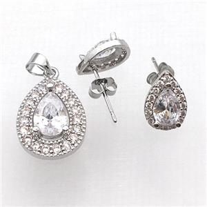 copper Stud Earring and Pendant pave zircon, platinum plated, approx 8x10mm, 12-18mm
