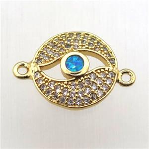 copper eye connector pave zircon, gold plated, approx 13mm dia