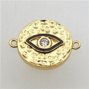 copper eye connector pave zircon with Enameling, gold plated, approx 15mm dia