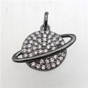 copper earth pendant pave zircon, black plated, approx 12-18mm