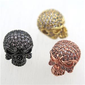 copper skull beads pave zircon, mixed color, approx 10-13mm