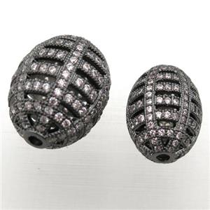 copper barrel beads pave zircon, hollow, black plated, approx 15x20mm