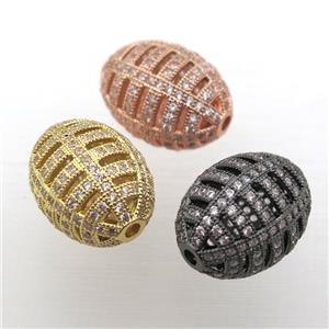 copper barrel beads pave zircon, hollow, mixed color, approx 12x16mm
