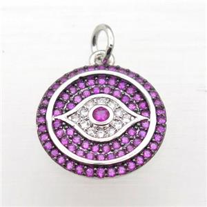 copper Eye pendant pave zircon, platinum plated, approx 14mm dia