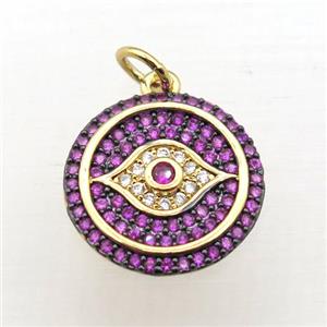 copper Eye pendant pave zircon, gold plated, approx 14mm dia