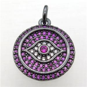 copper Eye pendant pave zircon, black plated, approx 14mm dia