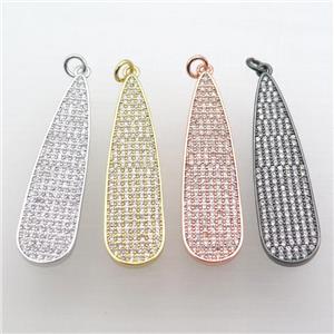 copper teardrop pendant pave zircon, mixed color, approx 10-40mm