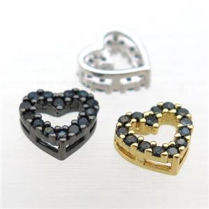 copper heart beads pave zircon, mixed color, approx 9mm dia