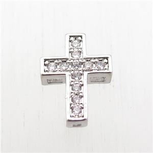 copper cross beads paved zircon, platinum plated, approx 10-12mm