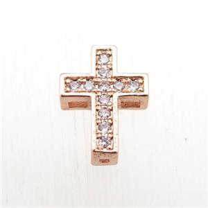copper cross beads paved zircon, rose gold, approx 10-12mm