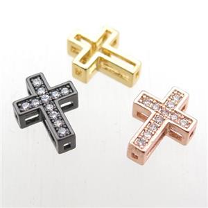 copper cross beads paved zircon, mix color, approx 10-12mm