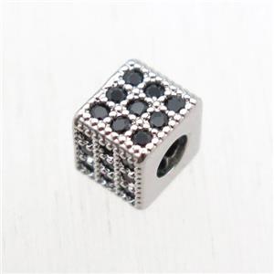 copper cube beads paved zircon, platinum plated, approx 5x5x5mm