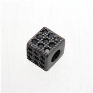 copper cube beads paved zircon, black plated, approx 5x5x5mm
