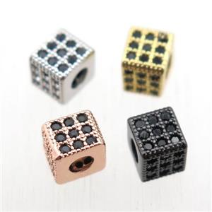 copper cube beads paved zircon, mix color, approx 5x5x5mm