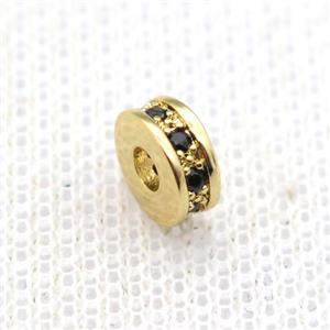 copper heishi spacer beads paved zircon, gold plated, approx 7mm dia