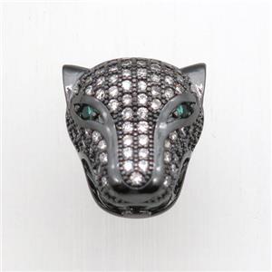copper leopardhead beads paved zircon, black plated, approx 14-15mm