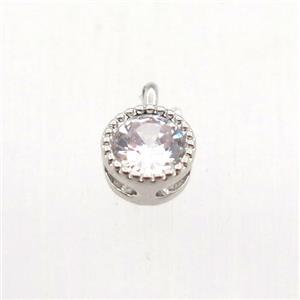 copper pendant pave zircon, circle, platinum plated, approx 5mm dia