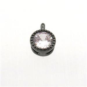 copper pendant pave zircon, circle, black plated, approx 5mm dia