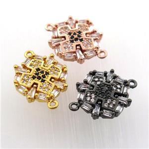 copper cross connector paved zircon, mix color, approx 14mm dia