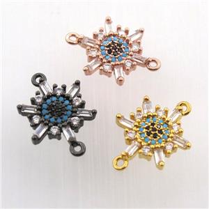 copper flower connector paved zircon, mix color, approx 14mm