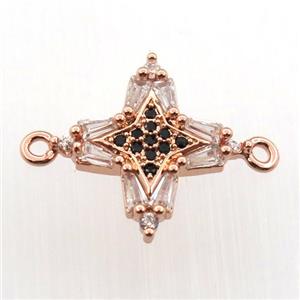 copper cross connector paved zircon, rose gold, approx 16-16mm