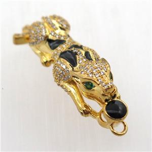 copper leopard pendant pave zircon, gold plated, approx 11-40mm