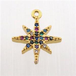 copper northstar pendant pave zircon, gold plated, approx 12mm dia