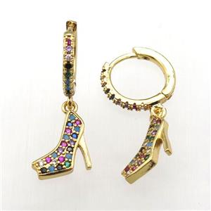 copper hoop earrings paved zircon with shoes, gold plated, approx 10-14mm, 14mm dia