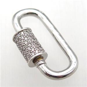 copper carabiner lock pendant paved zircon, platinum plated, approx 16-30mm