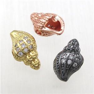 copper shell beads paved zircon, mixed color, approx 7-12mm