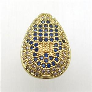 copper teardrop beads paved zircon, gold plated, approx 11-16mm