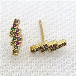 copper studs earring paved zircon, gold plated, approx 11mm