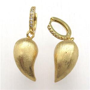 brushed copper capsicum Hoop Earrings pave zircon, gold plated, approx 12-20mm, 14mm dia