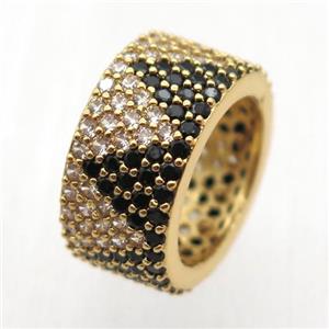 copper Ring paved zircon, gold plated, approx 9mm, 18mm dia