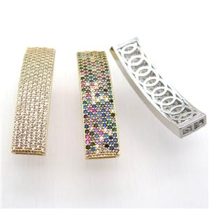 copper rectangle beads paved zircon, mixed color, approx 10-40mm