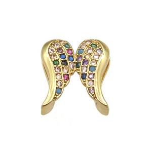 copper angel wing beads paved zircon, gold plated, approx 12-14mm, 2x10mm hole