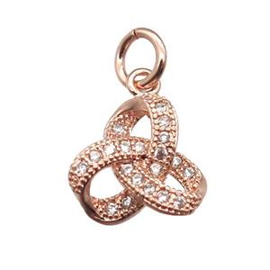 copper knot pendant paved zircon, rose gold, approx 10mm