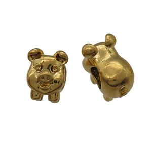 copper pig beads, large hole, gold plated, approx 6-12mm