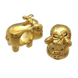 copper pig beads, large hole, gold plated, approx 6-10mm