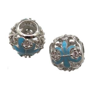European Style copper barrel beads, Enameling, platinum plated, approx 10-12mm, 5mm hole