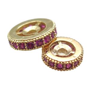 copper spacer beads paved zircon, heishi, gold plated, approx 6mm dia