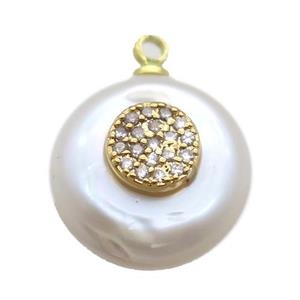 natural pearl pendant paved zircon, approx 14mm dia