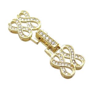copper connector clasp paved zircon, infinity, gold plated, approx 11-31mm