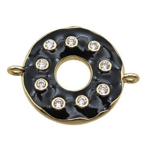 black enameling copper donut connector paved zircon, gold plated, approx 18mm dia