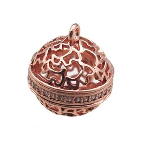 copper cage pendant paved zircon, rose gold, approx 13mm dia