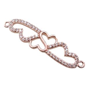 copper heart linker connector paved zircon, rose gold, approx 10-34mm