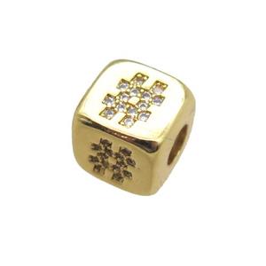 copper cube beads paved zircon, gold plated, approx 8.5mm, 4mm hole